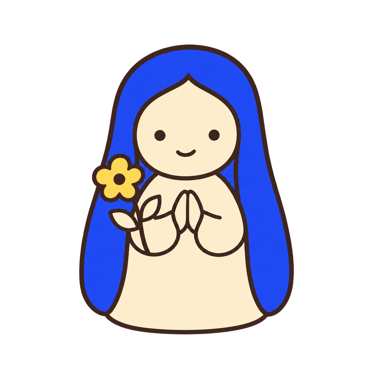 Mary with folded hands and a blue veil