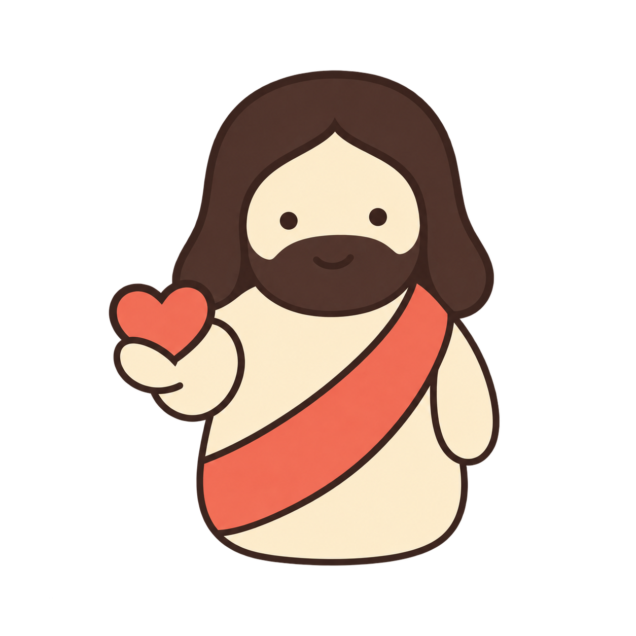 Illustrated Jesus offering a small heart with an open hand